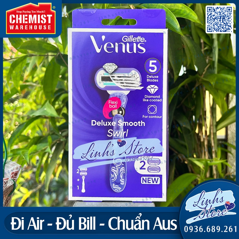Dao cạo nữ 5 lưỡi Gillette Venus Deluxe Smooth Swirl + 2 Blade Refills 💙 linhsstore