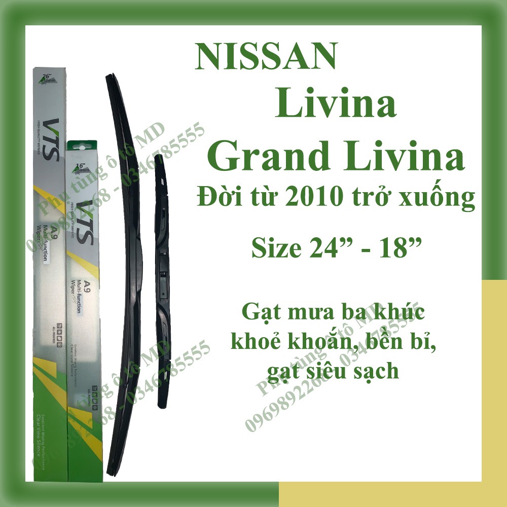 Bộ gạt mưa Nissan Livina và các đời và gạt mưa các dòng xe khác của Nissan: Micra, Mrano, Navara, Qashqai, Teana