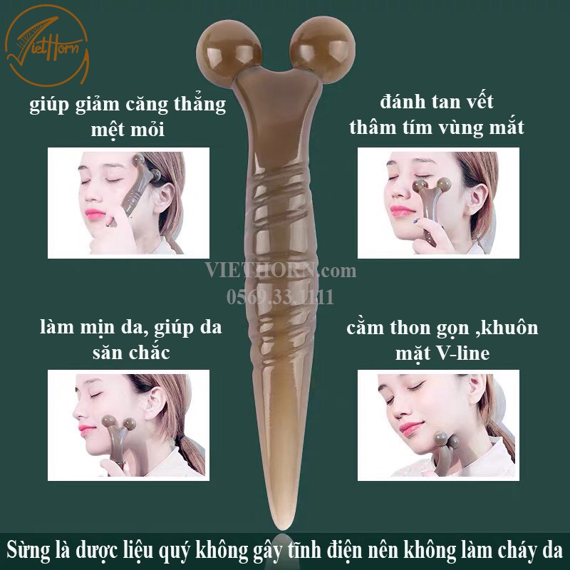 Cây lăn Massage 3D SỪNG tự nhiên,làm săn chắc da /Mịn da /khuôn mặt thon gọn V-line