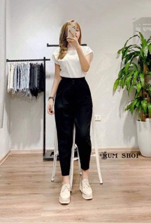 Quần baggy cạp cao - ẢNH THẬT