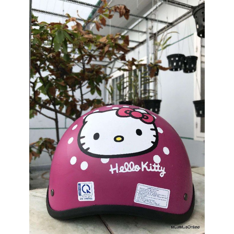 Nón bảo hiểm Hello Kitty + (tặng 1 áo mưa), hàng đẹp, giá tốt.