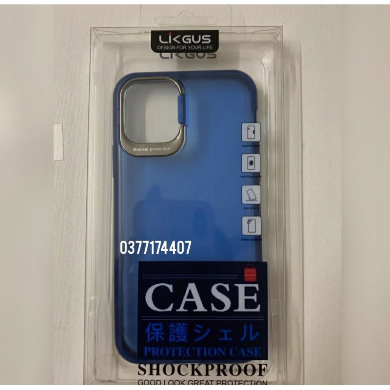 Ốp lưng Likgus nhám iPhone 13, 13 Pro, 12 Mini/ 12/ 12 Pro/ 12 Pro Max/ 11/ 11 Pro/ 11 Pro Max có chân chống dựng camera