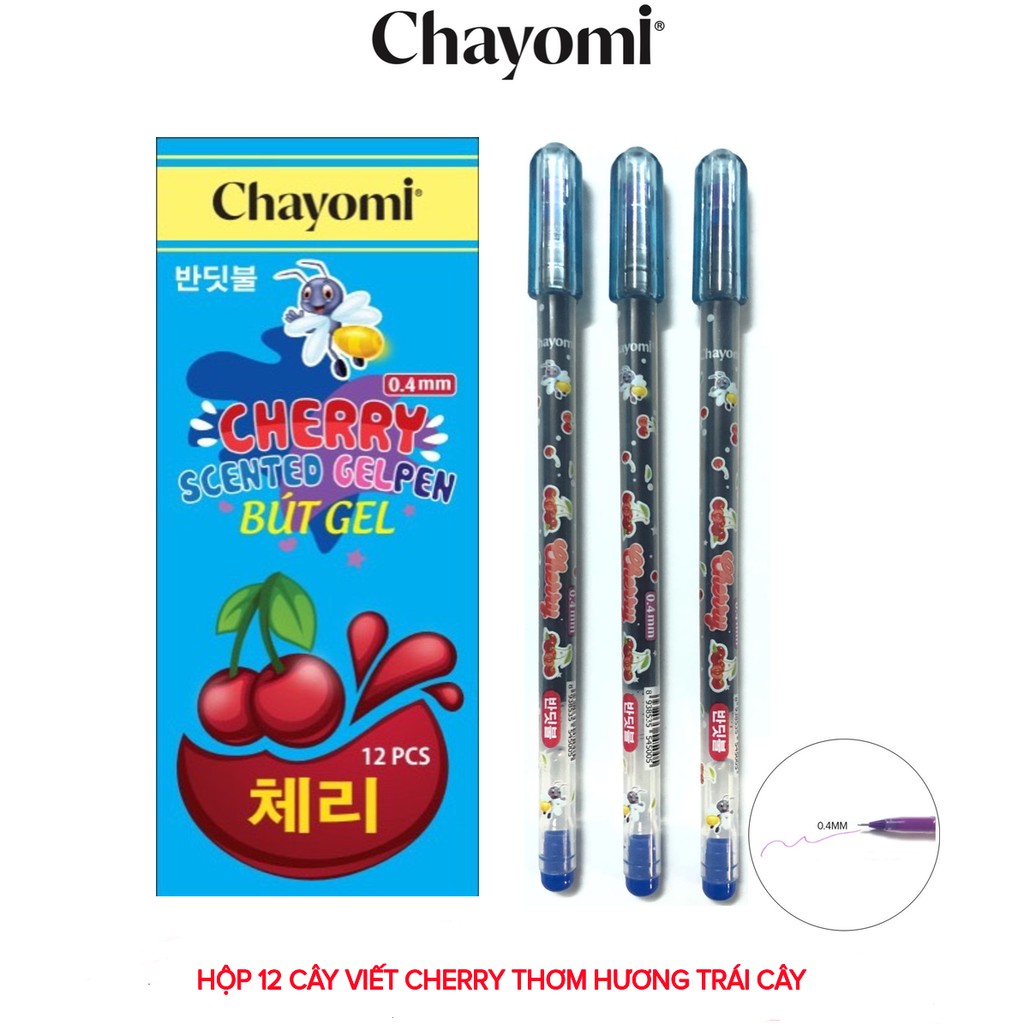 Hộp 12 cây viết cherry ttoru chayomi cao cấp, thơm hương nho ngòi 0.4mm