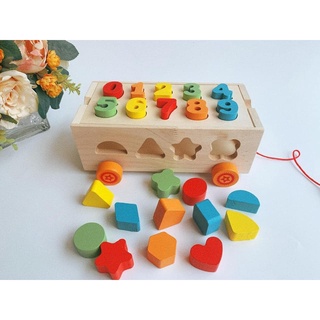 Bộ đồ chơi gỗ Montessori xe thả hình ghép số nổi