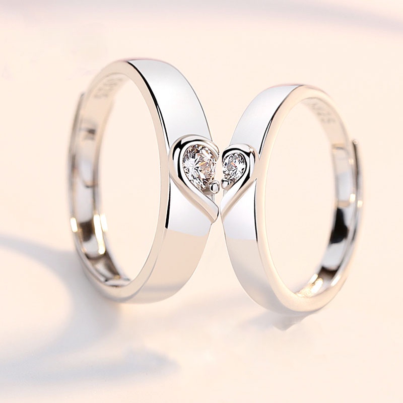 nhẫn đôi Cặp nhẫn bạc 925 kiểu hở có thể điều chỉnh kích thước phong cách cổ điển cho cặp đôi