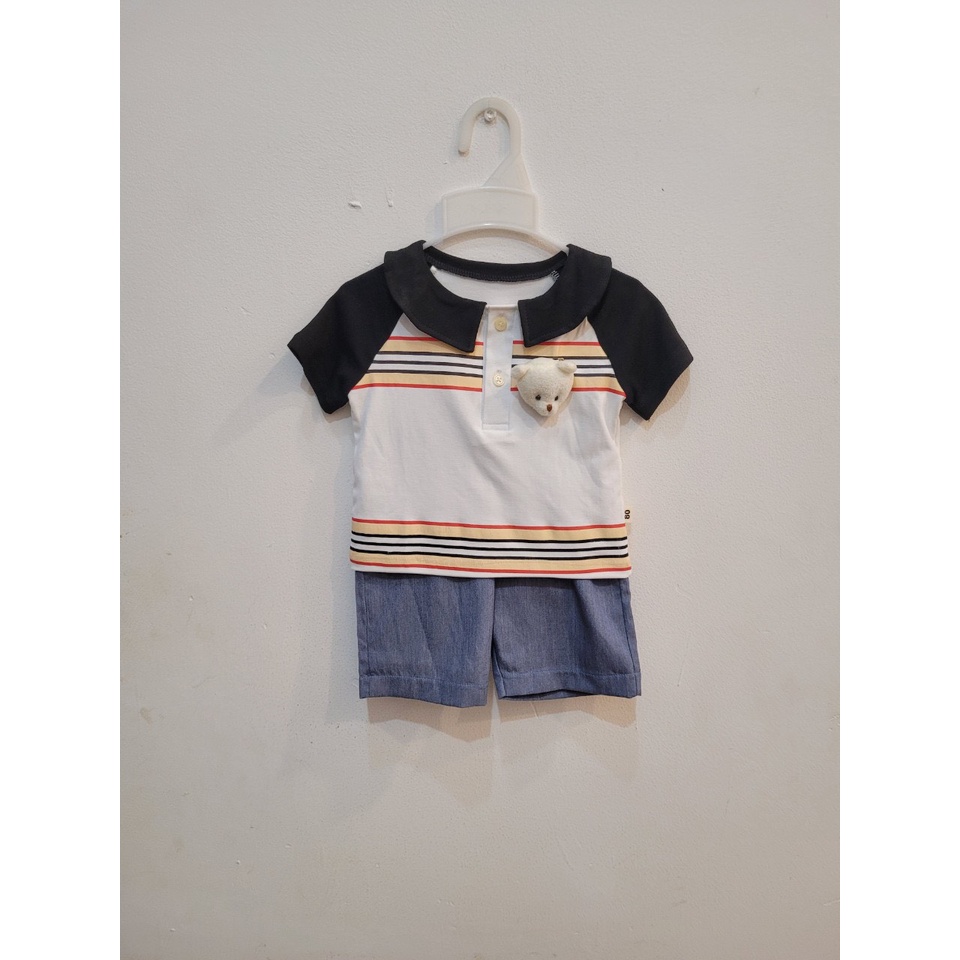 BỘ ÁO THUN CỔ SƠ MI KÈM GẤU BÉ TRAI