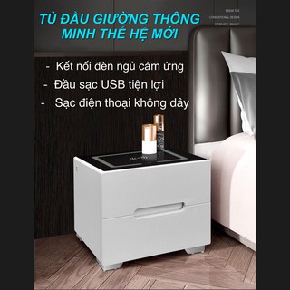 [♥️GIÁ SỐC♥️]Tủ Đầu Giường Thông Minh - Tủ Đầu Giường Tích Hợp Sạc Không Dây, Đèn Led - Tap Đầu Giường B031