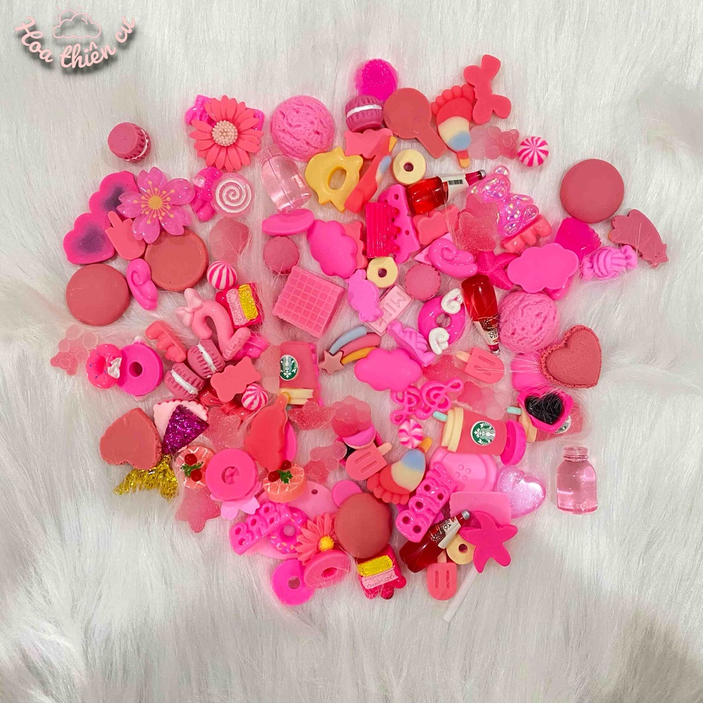 Set 10 charms màu hồng để trang trí DIY ốp điện thoại, gương, cặp tóc...