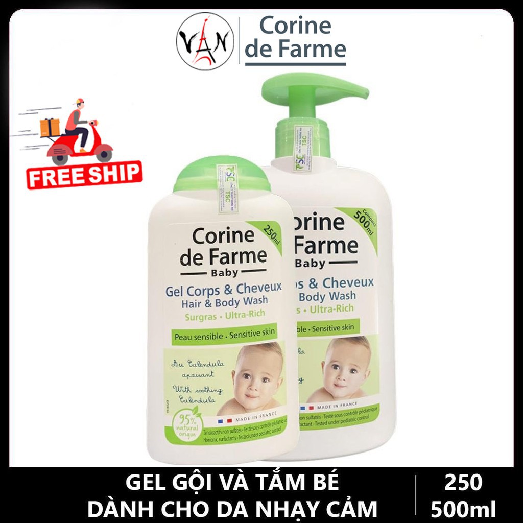 Tem chính hãng gel gội và tắm bé dành cho da nhạy cảm Corine de farme