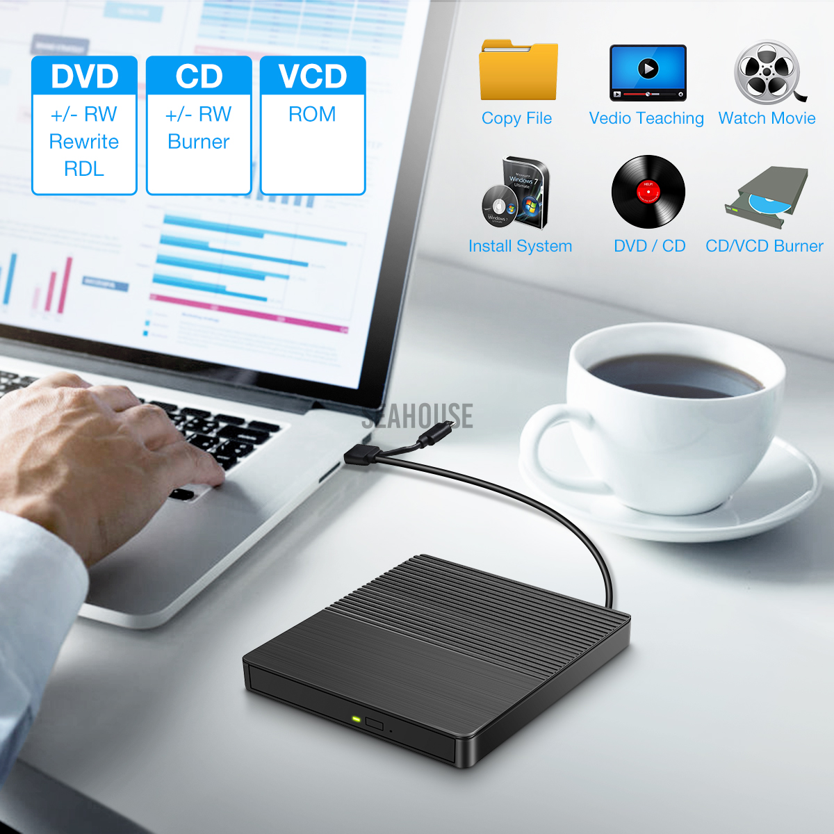 Bộ Đầu Đọc Đĩa Cd Dvd Usb 3.0 Hỗ Trợ Đọc Đĩa Cd / Dvd + / 8 / 7 / Xp / Linux