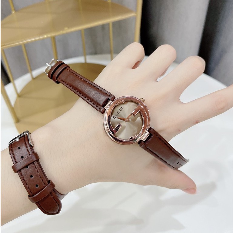 Đồng hô nữ dây da mặt tròn, đeo tay đẹp ⌚️ nhỏ gọn hợp thời trang ,mẫu hàng cao cấp chính hãng authentic Guci | BigBuy360 - bigbuy360.vn