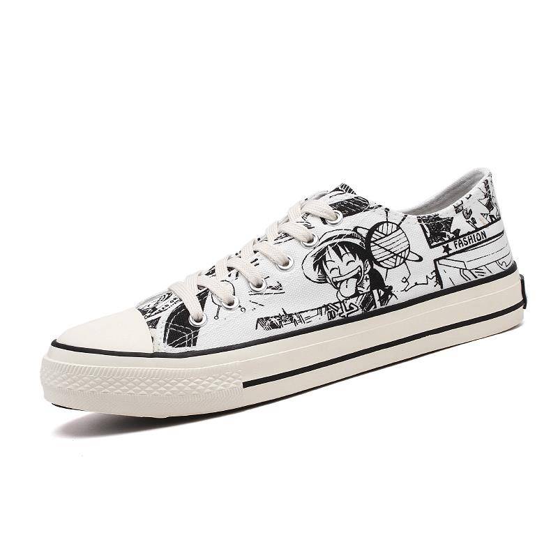 Giày Vải Học Sinh. Giày Thể Thao Canvas Cổ Cao Họa Tiết Anime One Piece 2021 Thời Trang Cho Nam