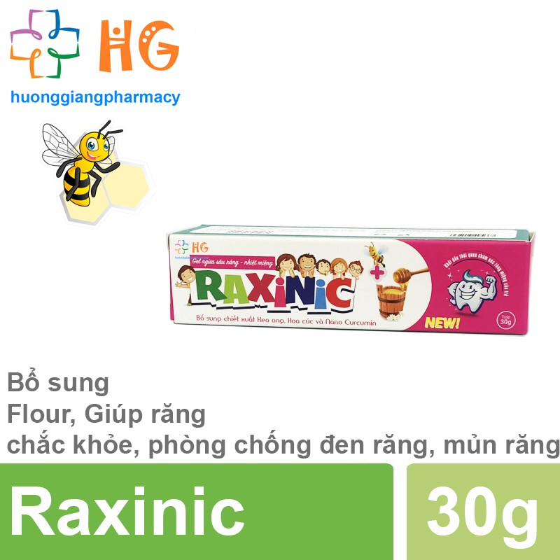 Raxinic - Gel ngừa sâu răng nhiệt miệng. Bổ sung Flour, Giúp răng chắc khỏe, phòng chống đen răng, mủn răng (Tub 30g)