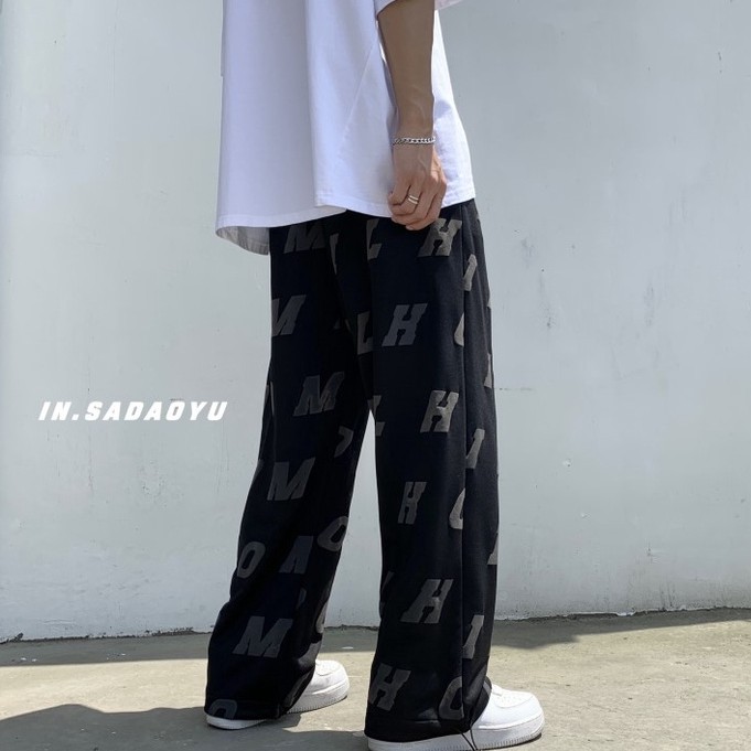 Quần Dài Dây Rút In Họa Tiết Toàn Diện Phong Cách Hip Hop Hàn Quốc