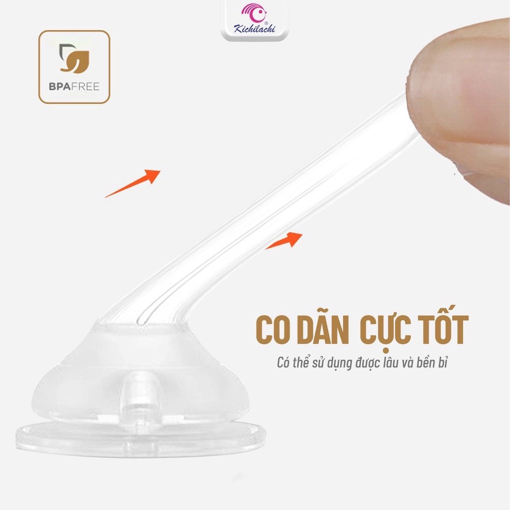 Núm vú bình sữa cổ rộng Kichilachi, núm ti bình sữa silicon siêu mềm (lắp vừa bình Moyuum,Pigeon)