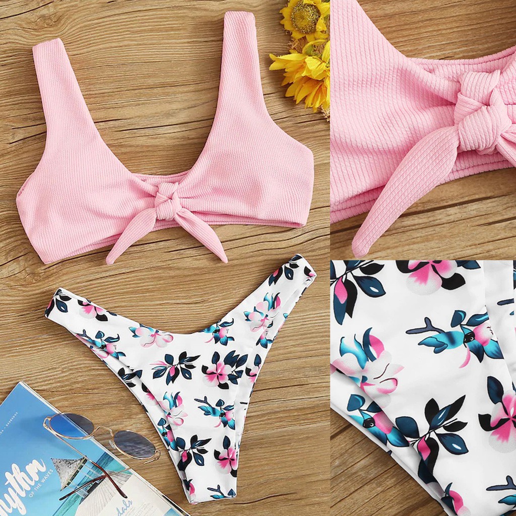 Set bikini 2 mảnh bra nâng ngực in hoa cho nữ