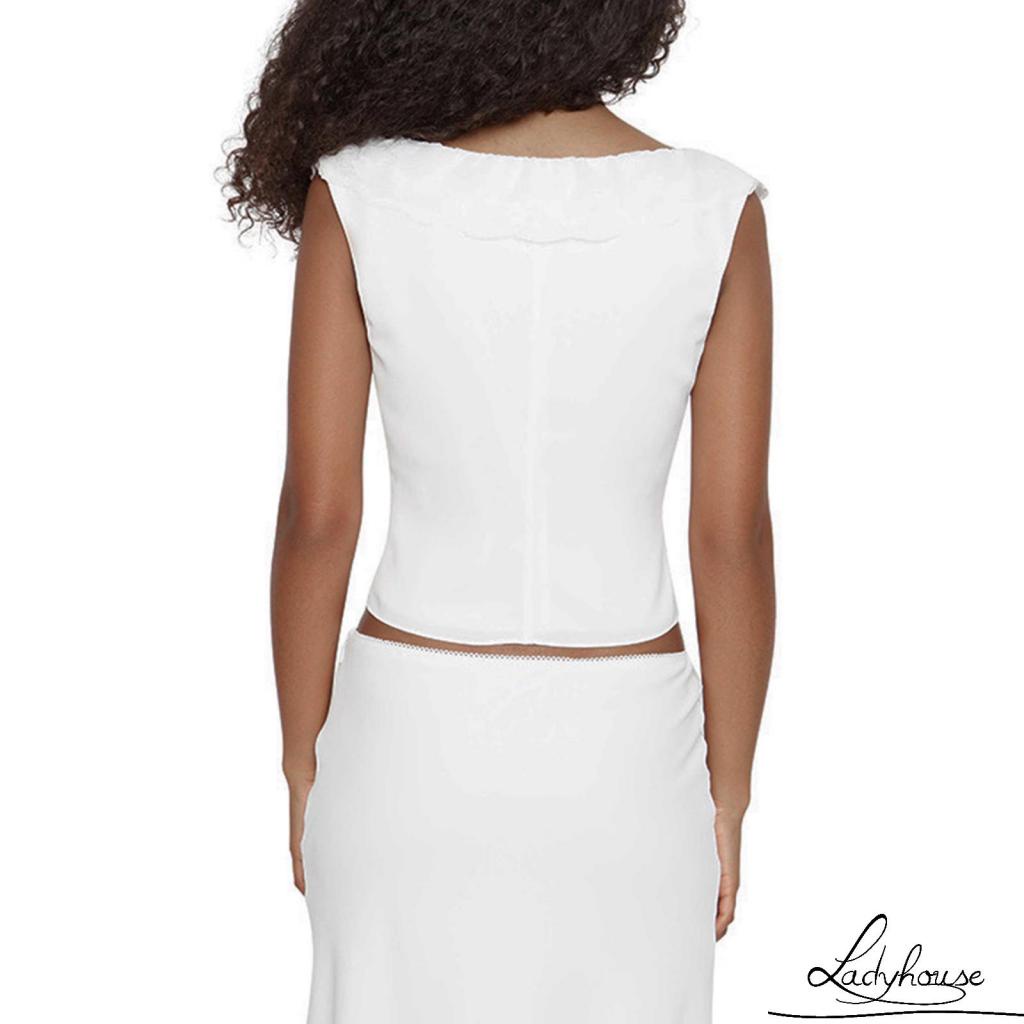 Áo Croptop Không Tay Cổ Vuông In Hoa Thời Trang Cho Nữ