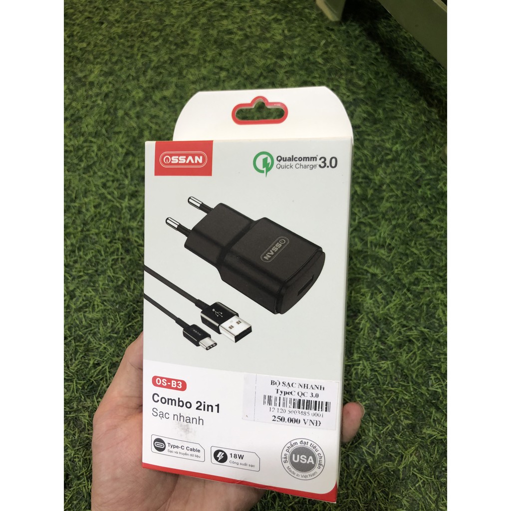Combo sạc nhanh Ossan dây type-c củ Quick Charge 3.0