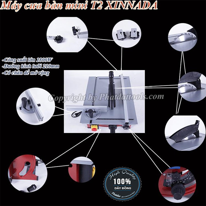Máy cưa gỗ bàn mini XINNADA T2-Hàng nội địa chính hãng-Công suất khủng 1800W-Bảo hành 6 tháng
