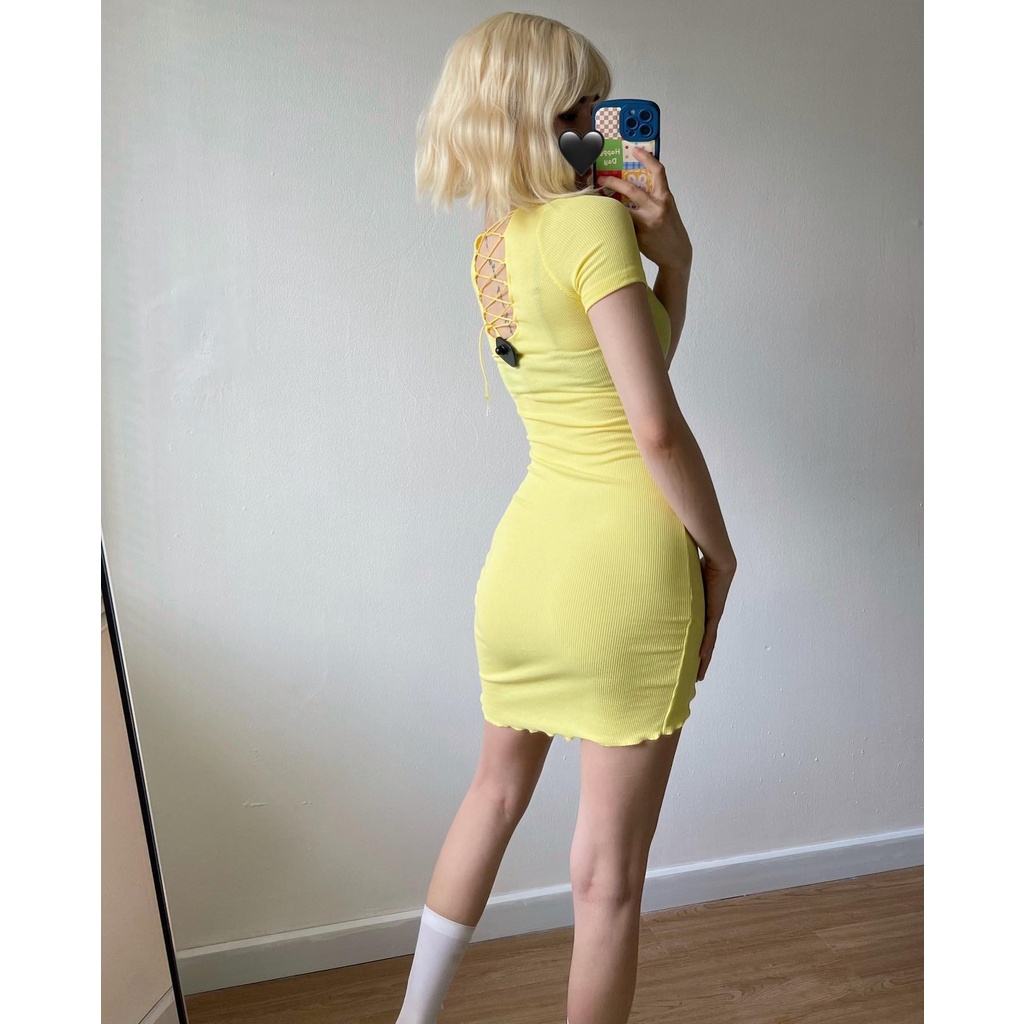 Váy body thun tay ngắn cổ U VÀNG