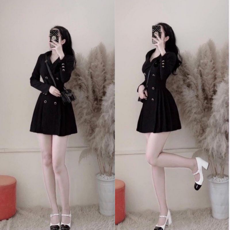 Đầm Vest Xòe Xếp Ly Kết Nút  Kèm Quần Đùi Hàng Thiết Kế