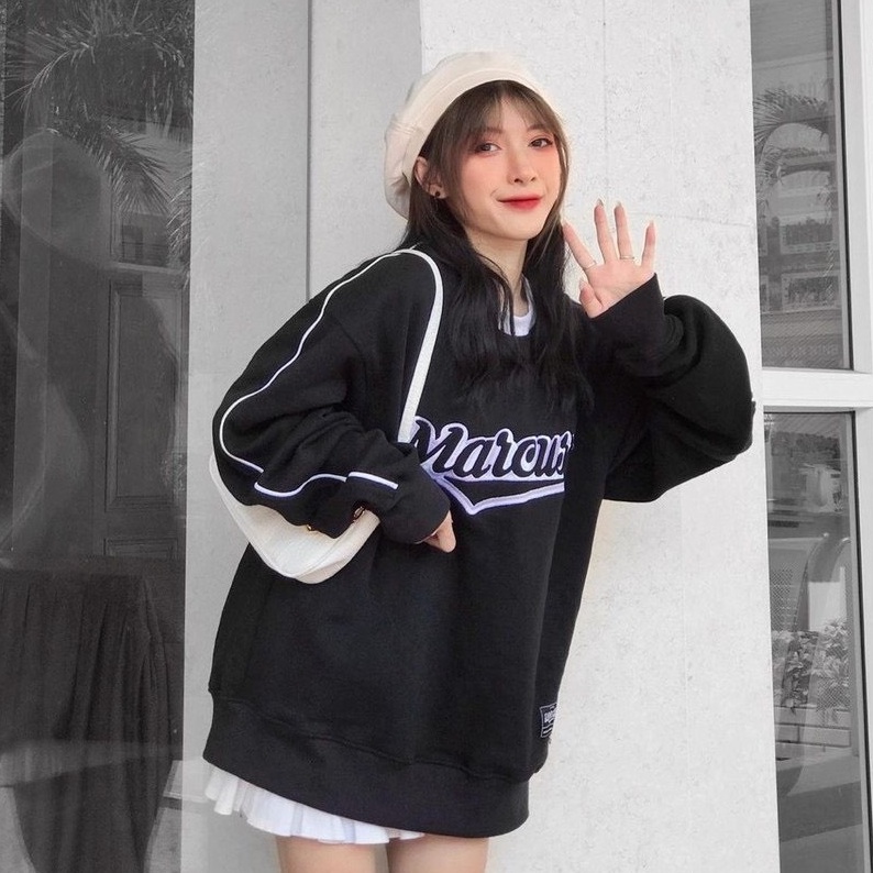 Áo sweater sọc mí in MARCUS áo dài tay mí sọc nam nữ chất nỉ dày tay cực đẹp