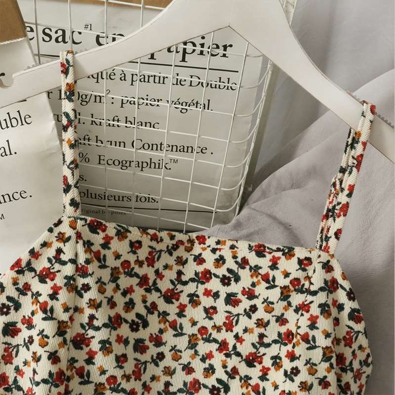 COZOK Đầm Không Tay Hở Lưng In Họa Tiết Hoa Phong Cách Vintage Thời Trang Cho Nữ