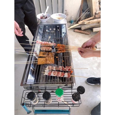 Bếp nướng BBQ ngoài trời dã ngoại nướng than hoa inox có thể gấp gọn chân cao xếp kèm phụ kiện