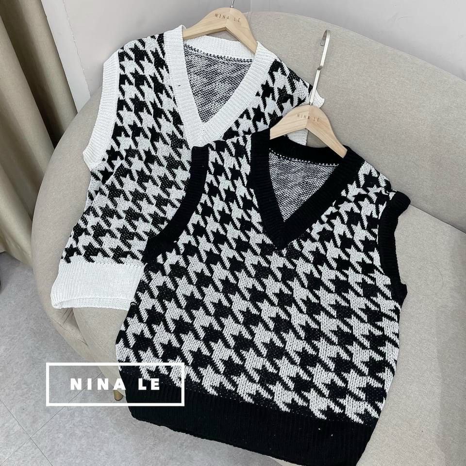 Áo gile kẻ caro vintage kiểu dáng cá tính dễ mix đồ