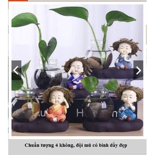 Bộ Tượng 4 Không An Lạc Bên Bình Thủy Tinh (Loại bình dầy đẹp)