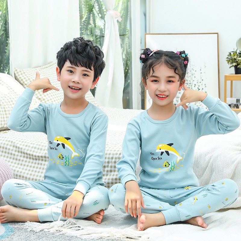 Bộ quần áo tay dài 90-160CM chất liệu cotton giữ nhiệt thời trang thu đông dành cho bé