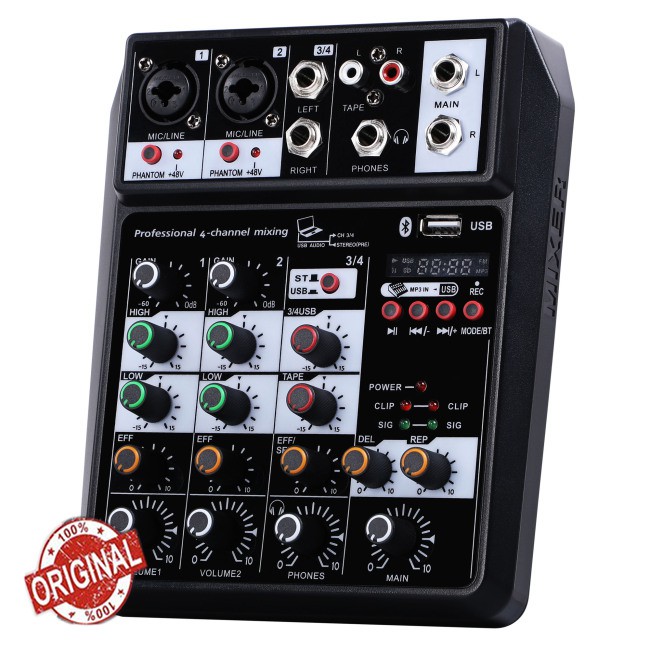 【Ready Stock】Bluetooth Wireless 4-channel Audio Mixer Portable Sound Mixing Console USB Interface