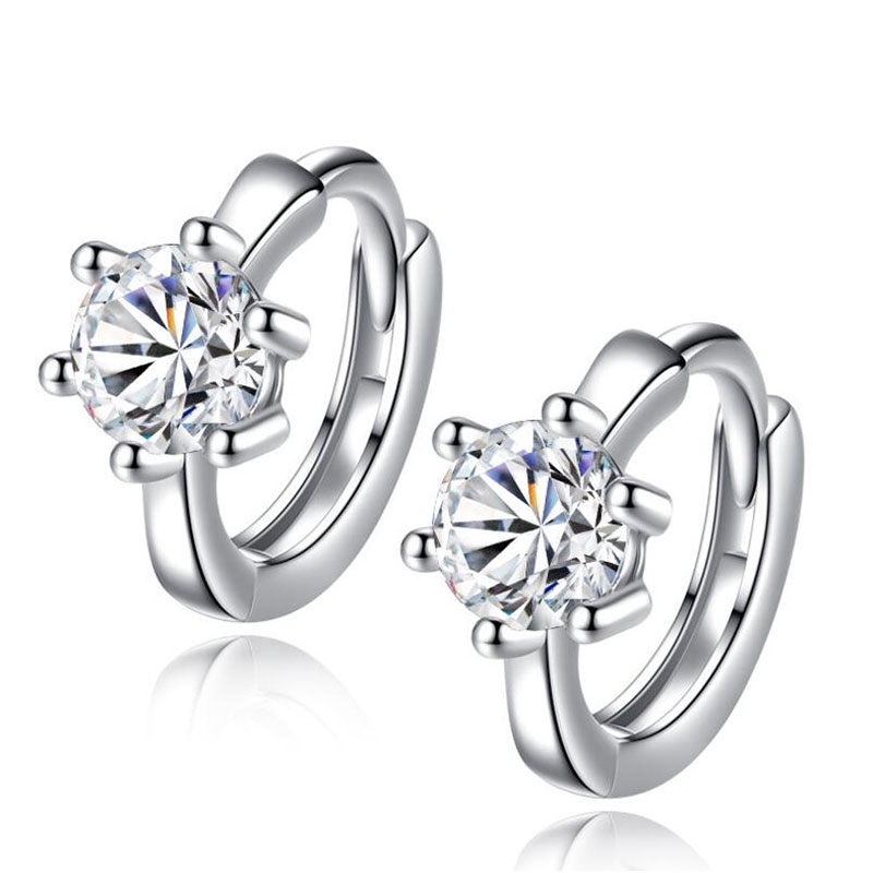 Khuyên tai bạc đính zircon tròn thời trang nữ Hàn Quốc