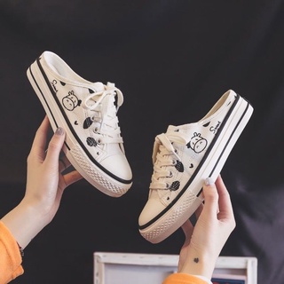 Giày Lười Canvas Màu Trắng Bít Mũi Dễ Phối Đồ Thời Trang Hè Phong Cách Hàn Quốc Cho Nữ 2021