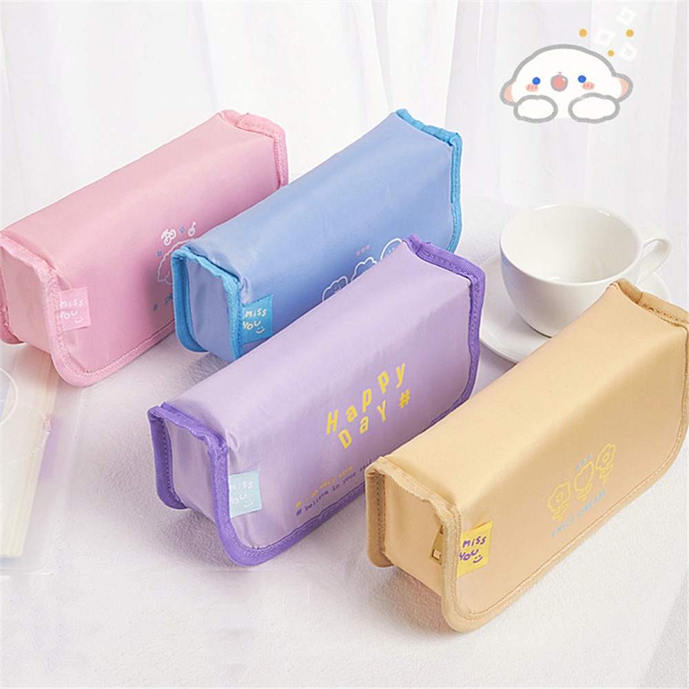 Túi Đựng Bút Bằng Vải Canvas Hai Mặt Sức Chứa Lớn Màu Sắc Macaron Dành Cho Học Sinh Trung Học