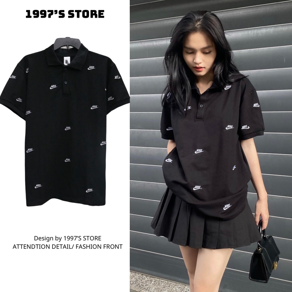 Áo thun polo form rộng nam nữ tay ngắn hình thêu hàng xuất xịn