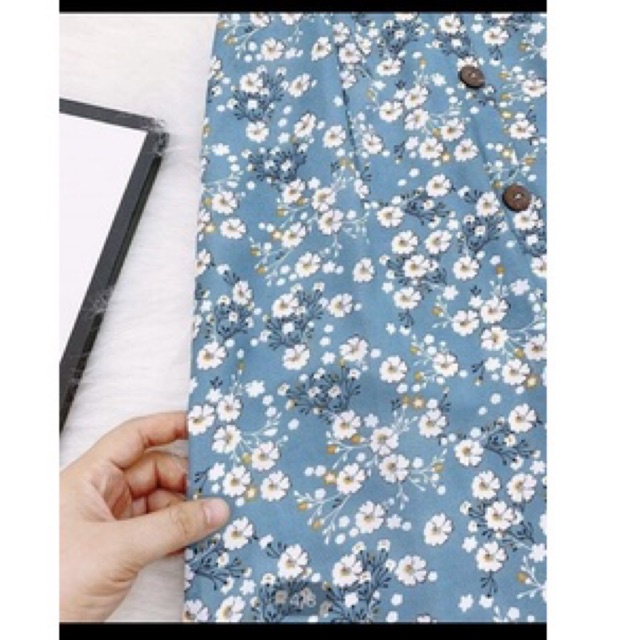 Đầm xòe hoa xanh cổ ren đính nút xinh xắn đi làm dạo phố Flora Dress Petystore full size D007 | BigBuy360 - bigbuy360.vn