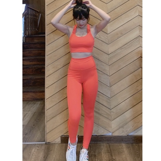 Đồ tập thể thao gym yoga nữ, set bộ lead áo bra kèm mút quần dài có túi cao cấp Bin Sport BD158