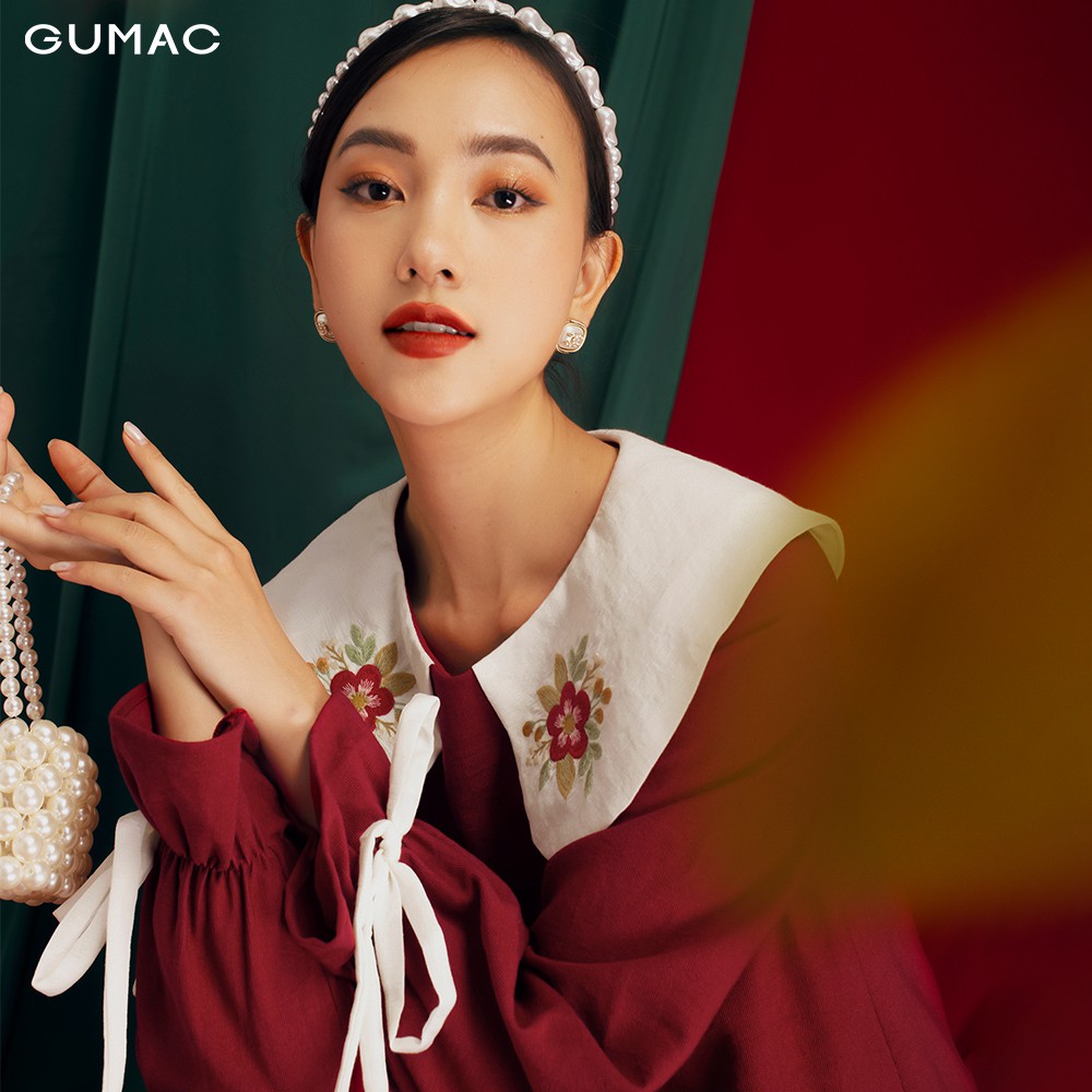Đầm suông nữ mới đẹp thêu lá GUMAC thời trang nữ màu đỏ cực quyến rũ đủ size DB1156 | BigBuy360 - bigbuy360.vn