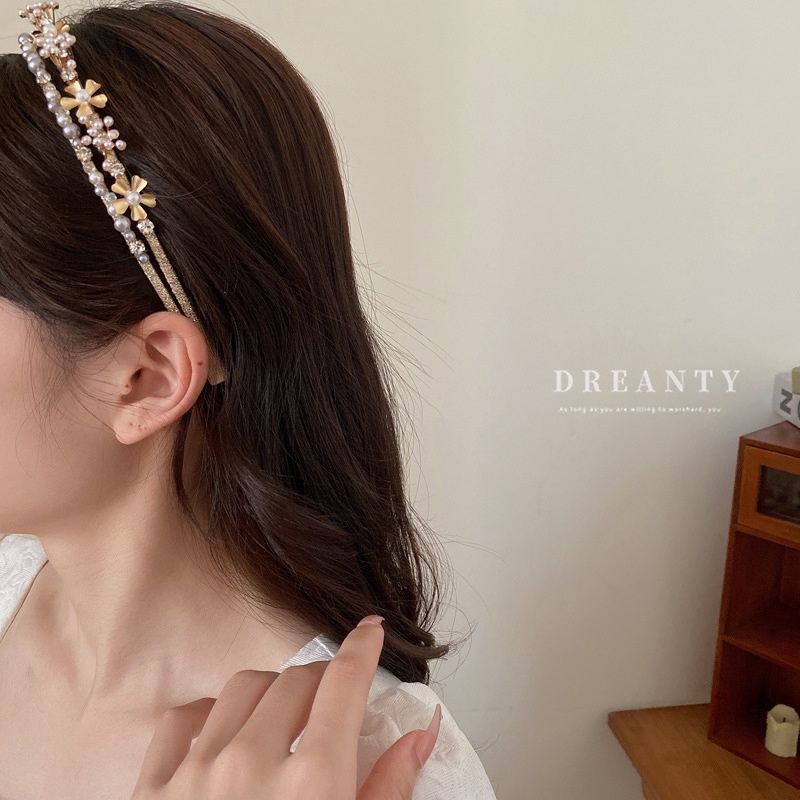 Băng Đô Cài Tóc Hai Lớp Hình Hoa Đính Đá Pha Lê Phong Cách Hàn Quốc Thời Trang Ngọt Ngào