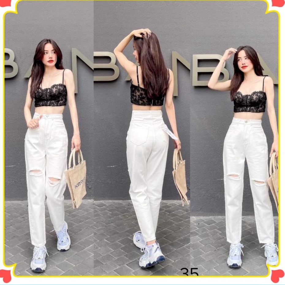 Quần baggy kaki nữ cạo cao rách gối nhẹ - chất kaki mềm chuẩn fom