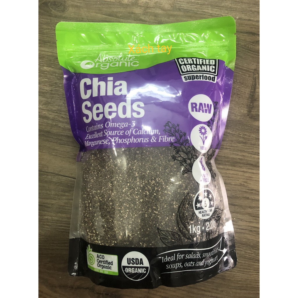 Hạt Chia Úc Absolute Organic Chia Seeds 1kg (Mẫu mới)