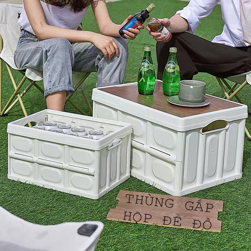 THÙNG ĐỰNG ĐỒ GẤP GỌN ĐA NĂNG NẮP GỖ TIỆN LỢI ĐI DÃ NGOẠI, CẮM TRẠI, PICNIC - THÙNG ĐỰNG ĐỒ Ô TÔ 50L