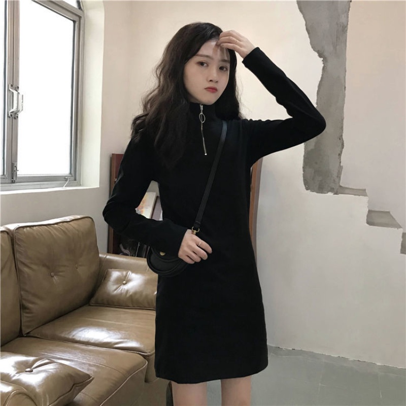 Đầm PERTY dáng ôm màu đen phong cách Hàn Quốc thời trang mùa thu cho nữ