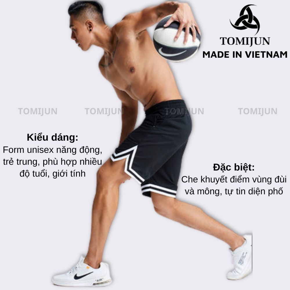 Quần đùi nam, quần short unisex TOMIJUN vải poly co giãn, form rộng, tập thể thao hay mặc nhà