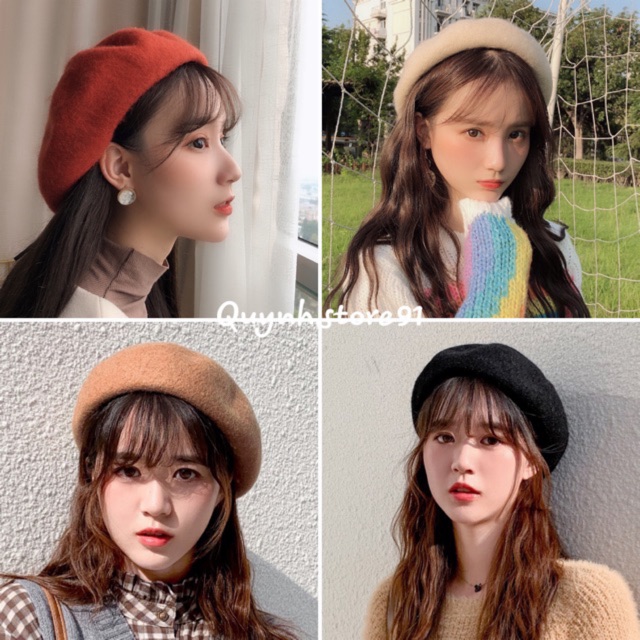 Mũ nồi dạ beret có dây chỉnh kích thước và túi hàn quốc