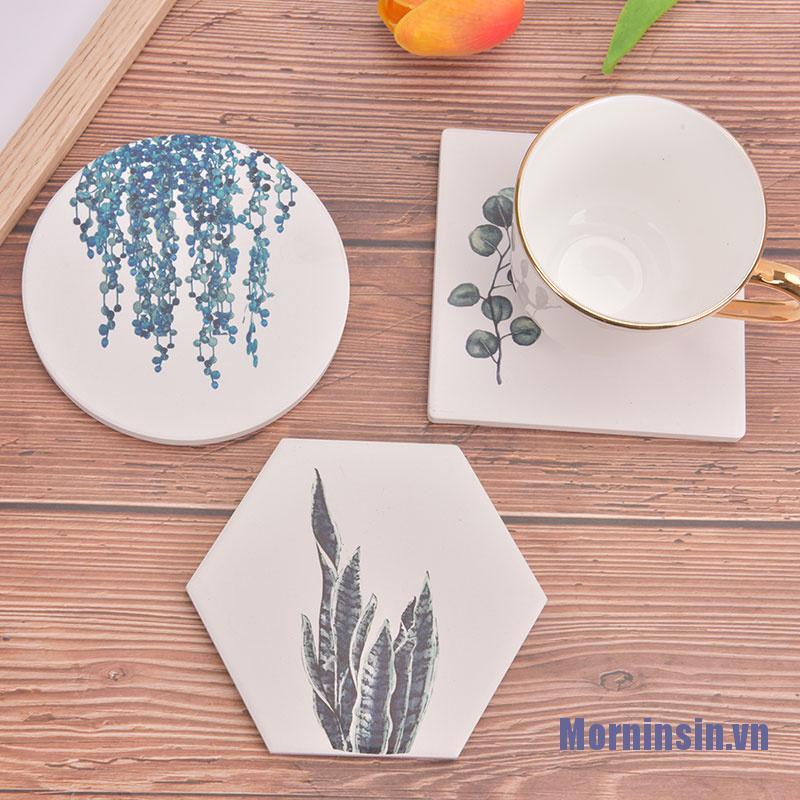 ༺๑Morninsin๑༻Plant Printing Ceramics Cup Pad Non-Slip Heated Mat Coffee Tea Drink Mat