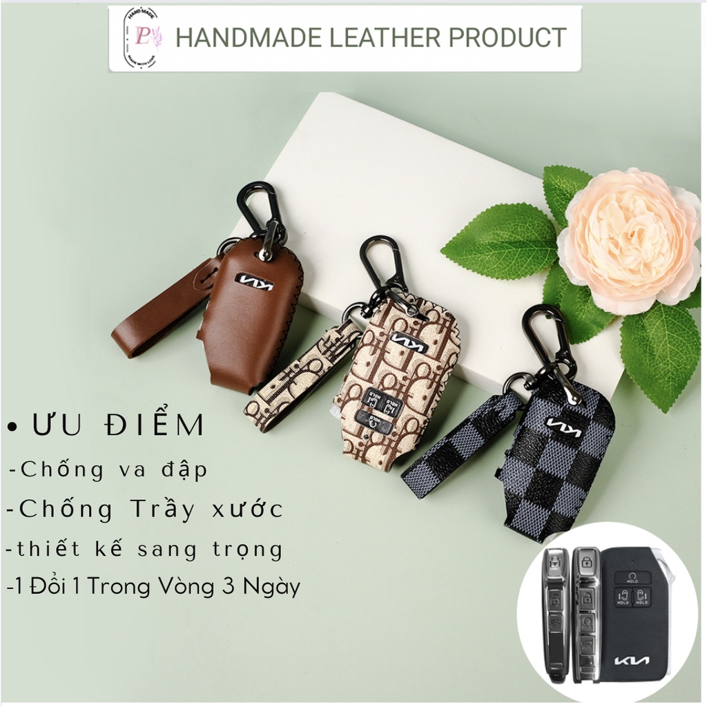 Bao da bọc chìa khóa smartkey xe ô tô KIA Cerato K3 K5 Sorento Sportage Carnival 2022 logo mới khâu tay KC