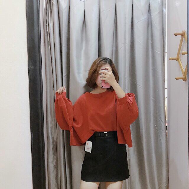áo thun croptop form rộng dài tay bo chun cực xinh M027