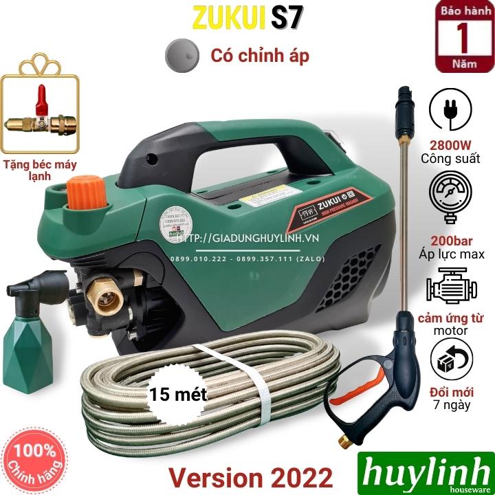 Máy rửa xe mini, gia đình có chỉnh áp lực Zukui S7 công suất mạnh 2800W - tưới cây - Vòi xịt 15 mét - Tặng béc máy lạnh